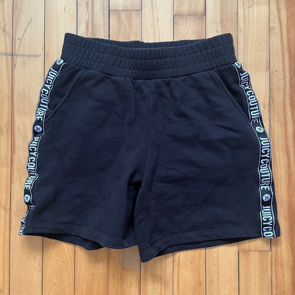 Juicy Couture Black Logo Tape Track Lounge Booty Shorts Small Black
